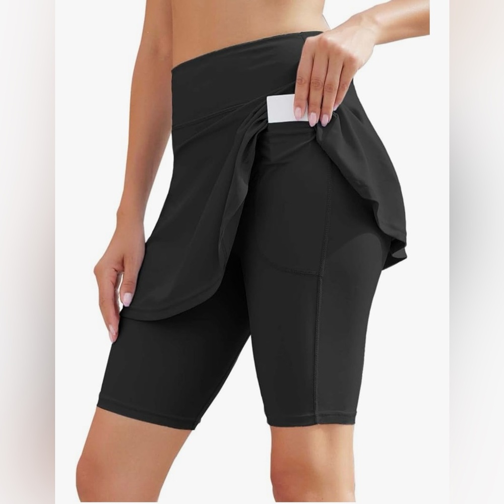 Woweny 2XL Swim Skort Shorts Pockets Black NWT
